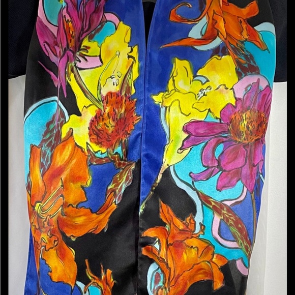 Charmeuse Hand Painted Lilly Silk Scarf - Picture 6 of 11